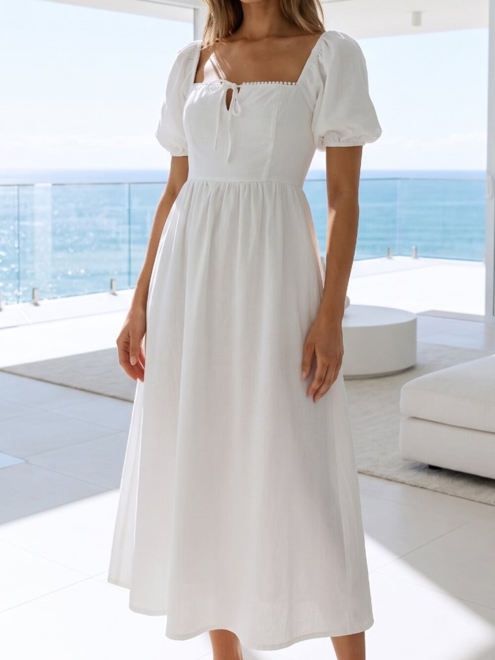 NWT REVOLVE Australia SHOWPO Quinn peasant midi dress linen US 6
